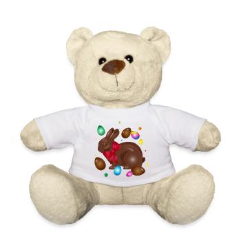 Lapin de Pâques en chocolat avec des œufs de Pâques colorés - Nounours - blanc - Devant