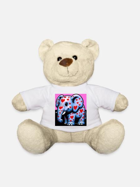 Elephant with Heart and Hearts - Teddy Bear - white