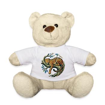 Leopard in a wreath of trees lying on a branch leopard motif - Teddy Bear - white - Front