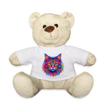 Neon Katzenkopf Farbexplosion - Teddy - Weiß - Vorne
