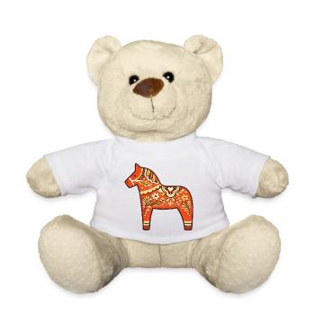 Retro 70s Swedish Dala Horse Folk Art Design - Teddy - Weiß - Vorne