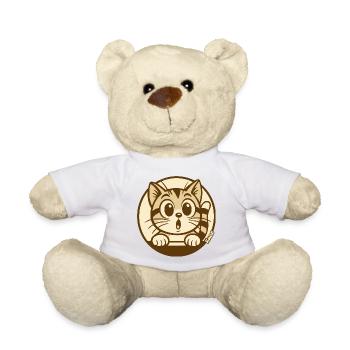 Curious Kitten Peeking Badge - Teddy Bear - white - Front