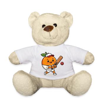 Funny orange playing cricket - Teddy Bear - white - Front