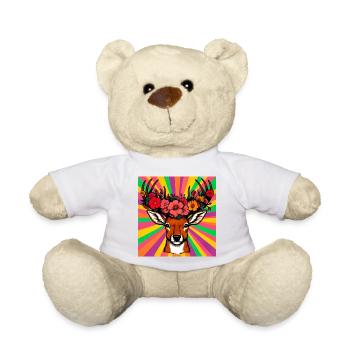 Deer with Flowers - Teddy Bear - white - Front