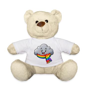 Cloud with Rainbow Scarf Funny Motif - Teddy Bear - white - Front