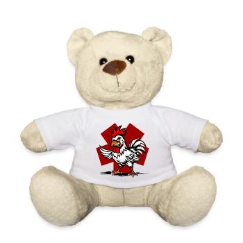 Kämpferischer Hahn mit gelben Augen - Teddy - Weiß - Vorne