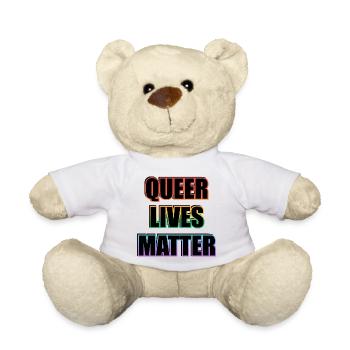 Texte arc-en-ciel de Queer Lives Matter - Nounours - blanc - Devant