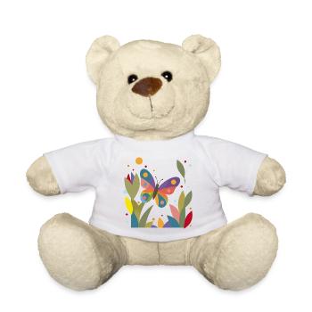 Bunter Schmetterling im Blumenfeld  - Teddy - Weiß - Vorne