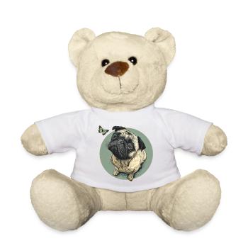 Pug with butterfly - Teddy Bear - white - Front