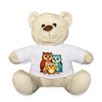 Bunte Eulenfamilie Cartoon - Teddy - Weiß - Vorne