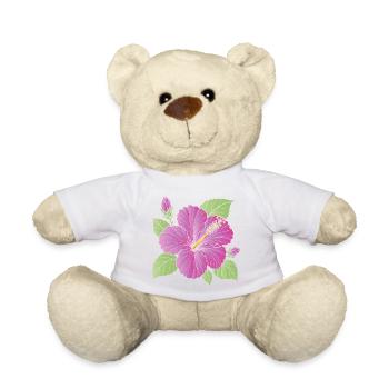 Purple Hibiscus Flower with Buds Illustration - Teddy Bear - white - Front