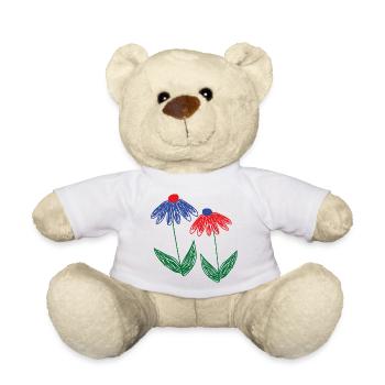 Fleurs Bleu Rouge - Nounours - blanc - Devant