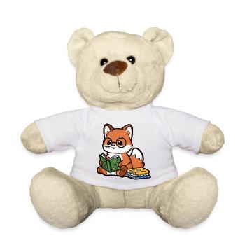 Reading fox with glasses and books - Teddy Bear - white - Front