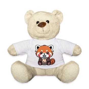 Red Panda Drinking Bubble Tea Kawaii - Teddy Bear - white - Front