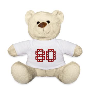 80. 80 ANS. 80e ANNIVERSAIRE. ANNIVERSAIRE 80 ANS. - Nounours - blanc - Devant