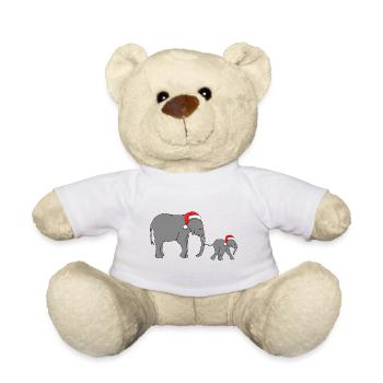 Elephant mother and child with santa hat - Teddy Bear - white - Front