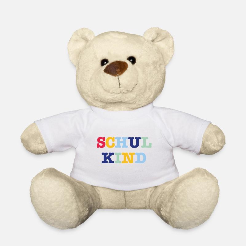 Schulkind Schriftzug bunt - Teddy - Weiß