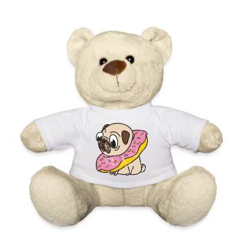 Retro vintage grunge style pug donut dog - Teddy Bear - white - Front