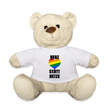 Herz statt Hetze | Gegen Nazis Rassismus Geschenke - Teddy - Weiß - Vorne