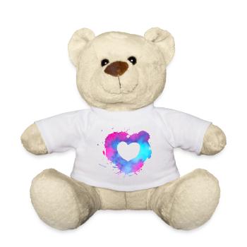 Watercolor heart with pink and light blue colors - Teddy Bear - white - Front