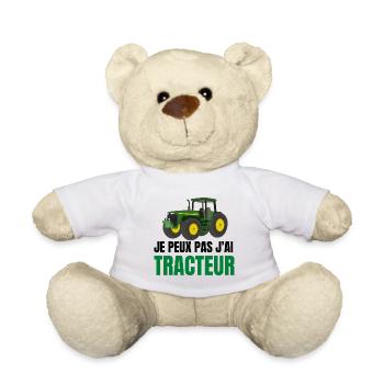 je peux pas j'ai tracteur vert t shirt humour - Nounours - blanc - Devant