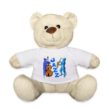 JAZZ CATS - CATS PLAYING SAXOPHONE AND DOUBLE BASS - Teddy Bear - white - Front