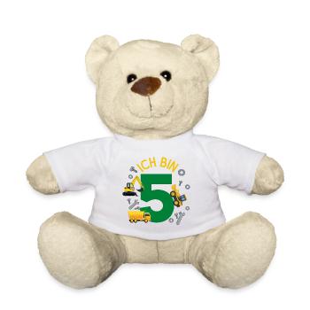 Ich bin 5 Jahre Geburtstag Mädchen Junge Baustelle - Teddy - Weiß - Vorne