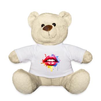Lèvres colorées Kissing Mouth Femme Visage Cadeau Idée - Nounours - blanc - Devant
