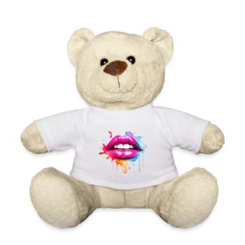 Colorful Lips Kissing Mouth Woman's Face Gift - Teddy Bear - white - Front