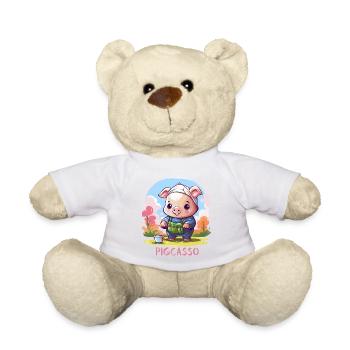 Pigcasso Lustiges Schwein Maler Kunstliebhaber - Teddy - Weiß - Vorne