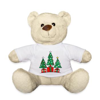 Trois sapins et cadeaux de Noël - Nounours - blanc - Devant