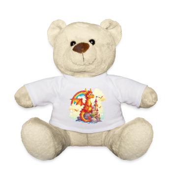 Drache Schloss Regenbogen Süß Niedlich Kindlich - Teddy - Weiß - Vorne