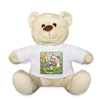 2 ans 2ème anniversaire Robot sur Flower Meadow - Nounours - blanc - Devant