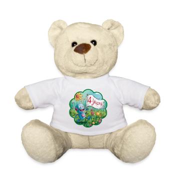 4 ans, 4e anniversaire robot sur prairie fleurie - Nounours - blanc - Devant