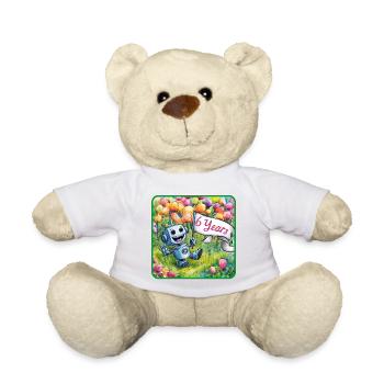 6 ans, 6e anniversaire robot sur prairie fleurie - Nounours - blanc - Devant