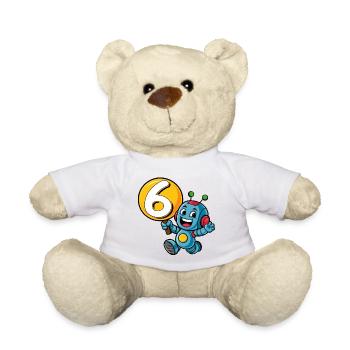 Finally 6 Years Six Sixth Birthday Robot - Teddy Bear - white - Front
