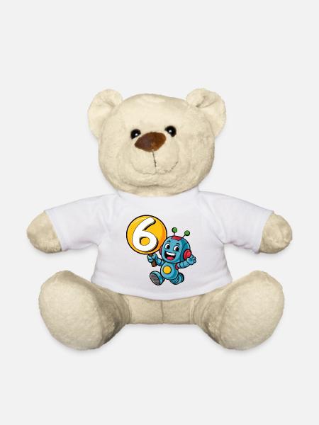 Endlich 6 Jahre sechs sechster Geburtstag Roboter - Teddy - Weiß