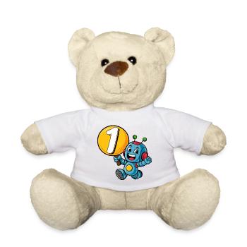 erster Geburtstag, 1. Geburtstag kleiner Roboter - Teddy - Weiß - Vorne