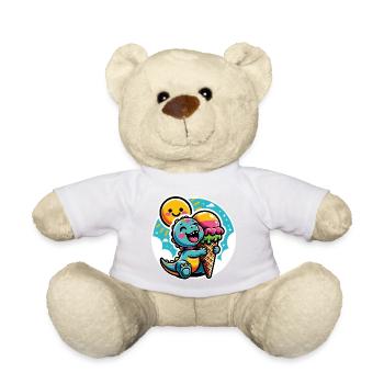 Kleiner süßer Dino mit großer bunter Eistüte - Teddy - Weiß - Vorne