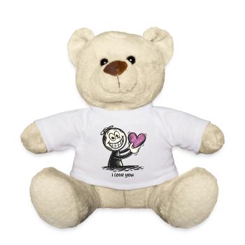 Stick figure with heart I LOVE YOU - Teddy Bear - white - Front
