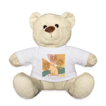 Chat tournesol - Dessin au trait floral - Nounours - blanc - Devant