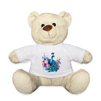 Pfau Pfauenfeder Blumen Bunt Farbenfroh Kunst - Teddy - Weiß - Vorne