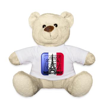 PARIS -Französische Eleganz/Eiffelturm/Trikolore - Teddy - Weiß - Vorne