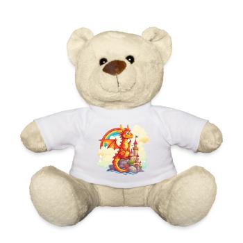 Drache Schloss Regenbogen Süß Niedlich Kindlich - Teddy - Weiß - Vorne