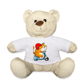 A cat riding a motorcycle - Teddy Bear - white - Front