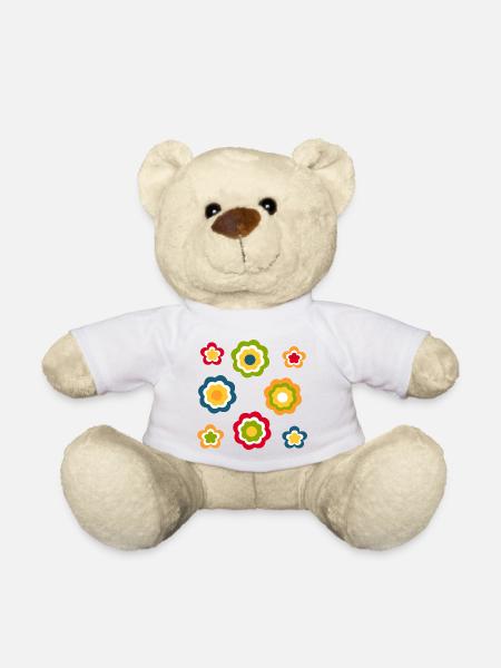 70er Jahre Blume Muster Retro Hippie Festival - Teddy - Weiß