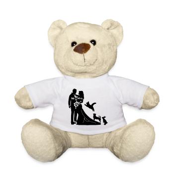 Brautpaar mit Hund Katze und Hase heiraten - Teddy - Weiß - Vorne