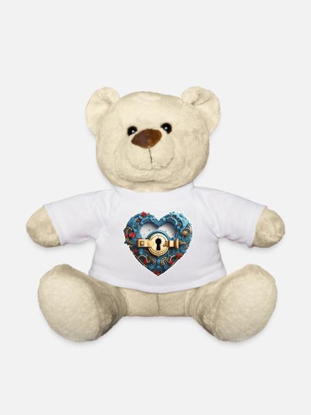 Umhängeschloss / Schlüssel / Herzschloss /Motiv - Teddy - Weiß