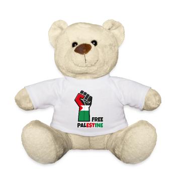 Poing levé avec drapeau palestine. Free Palestine - Nounours - blanc - Devant