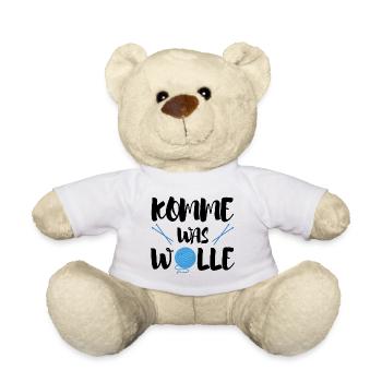 Komme was wolle Stricken Hobby Handarbeit Geschenk - Teddy - Weiß - Vorne